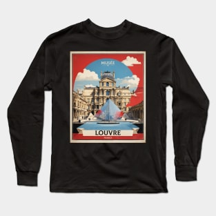 Musee du Louvre France Tourism Vintage Poster Long Sleeve T-Shirt